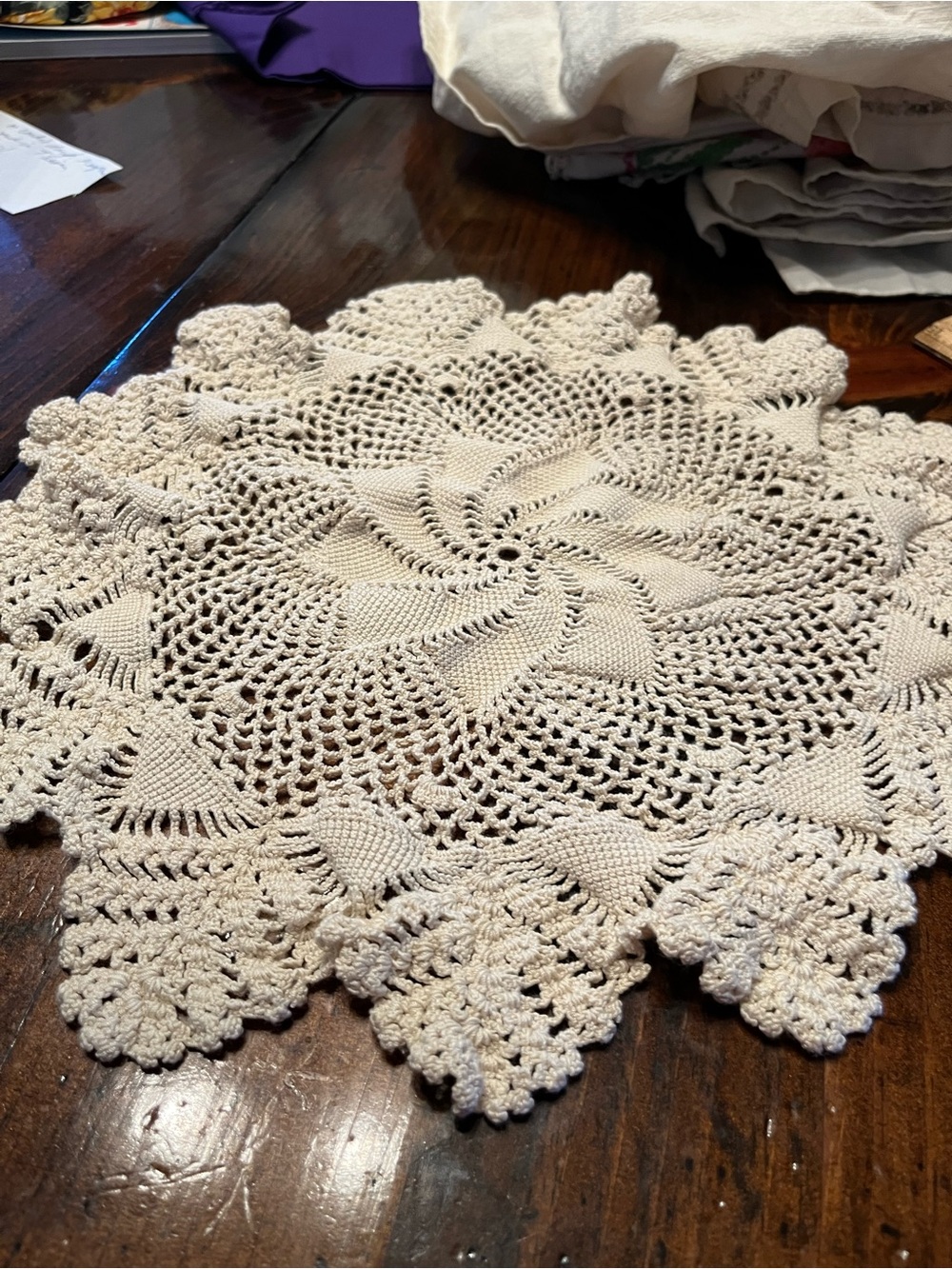 Vintage Handmade  Crochet Doily with central pinwheel design